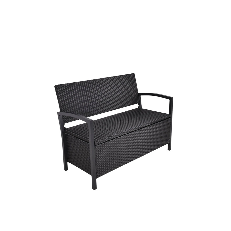 DELUKE Parkbank VIVI Gartenbank mit Ablagefach aus Aluminium und Kunststoffgeflecht, Schwarz, Breite: 117 cm - Bild 2