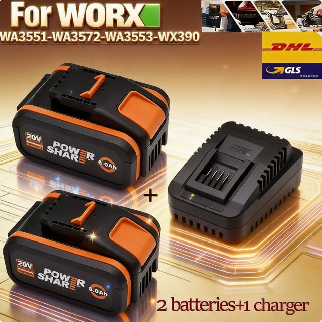 Worx WA3553 20V Li-Ion Akku-Ersatzbatterie mit 8000mAh in Schwarz für Elektrowerkzeuge WA3551 WX390 WX176 WX178 WX550 WX386 WX678 WG894E - Bild 1