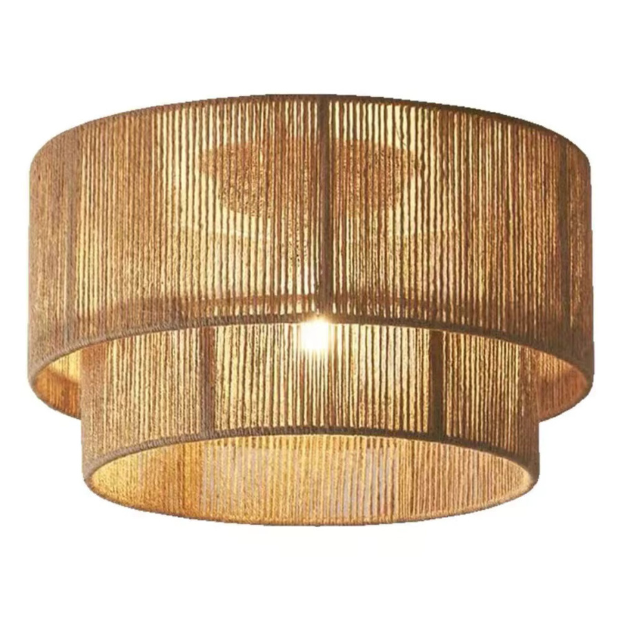 JOYINLED Boho Retro Pendelleuchte aus Rattan, 2-schichtige handgewebte Hängelampe in Schwarz, E27, Durchmesser: 45 cm - Bild 3