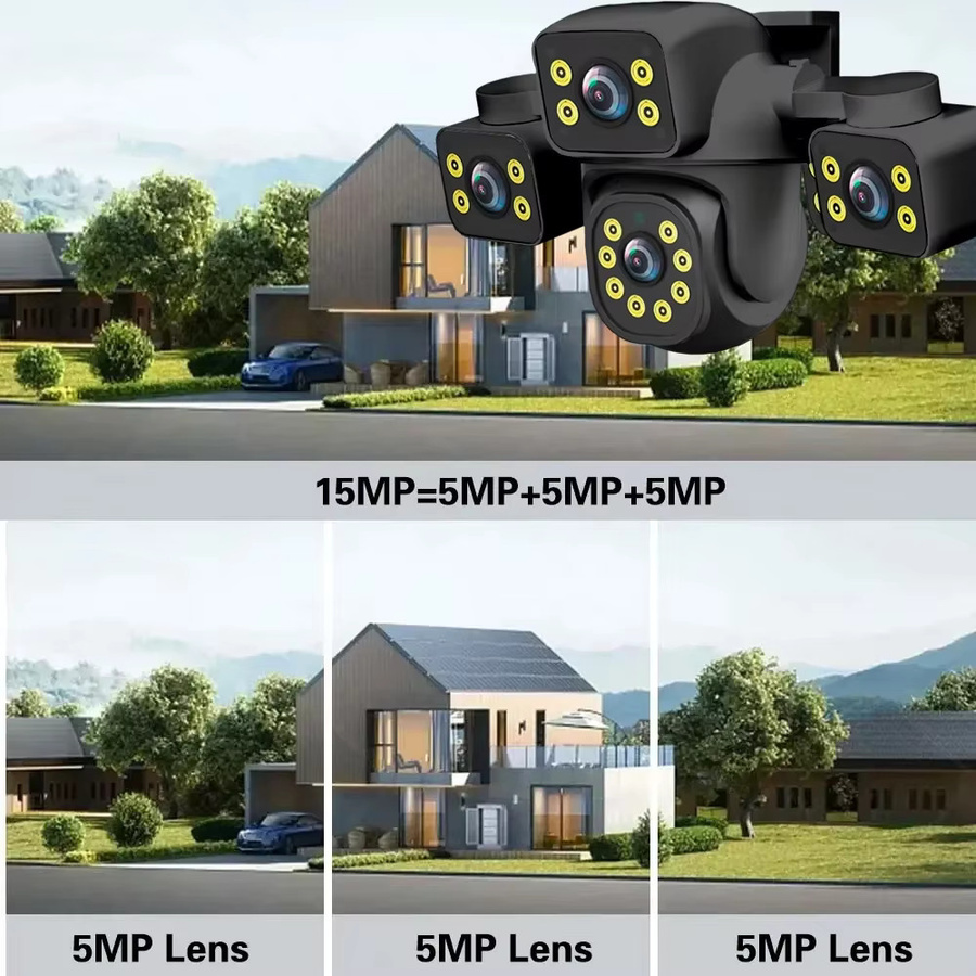 IPC360 Home 15MP IP-Kamera für Außenbereich, WLAN Drei-Linsen-Sicherheitskamera mit PTZ, Auto-Tracking und Drei-Bildschirm-Überwachung, Schwarz - Bild 2