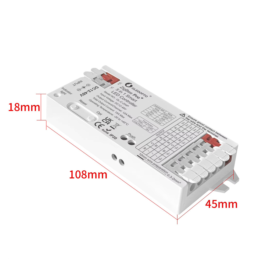 GLEDOPTO ZigBee 3.0 Pro LED-Controller DC 12-48 V mit 5-in-1 Modi für RGBCCT, RGBW, RGB, WW und CW Dimmen - Bild 5