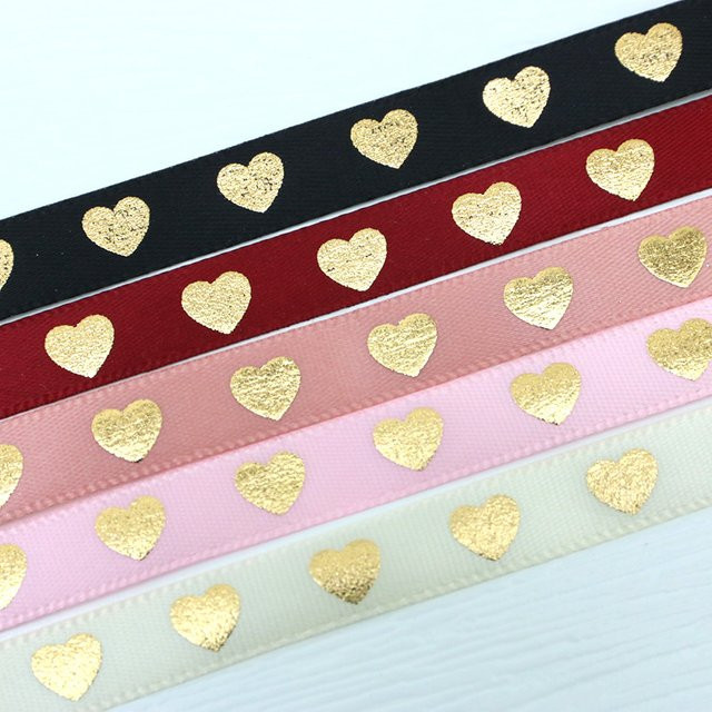 RIBBON HOUSE Geschenkband mit Pfirsich-Herz-Heißprägung, 10 Meter Rolle, Breite: 1 cm, Farben: Pink, Beige und Multicolour - Bild 1