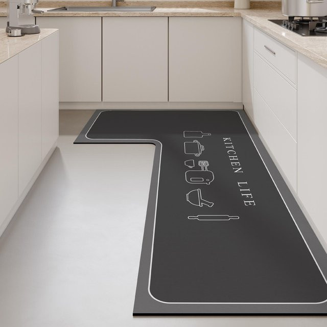 Yiran Furniture Küchenbodenmatte L-förmig aus Diatomeenerde in Grau, schmutzabweisend und rutschfest, B/T/H: 120 x 80 x 45 cm - Bild 1