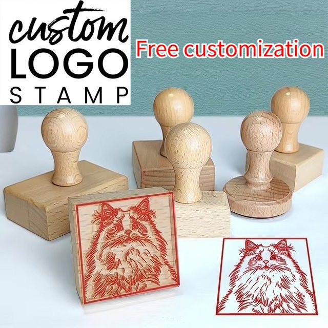 Personalisierter Holzblock-Gummistempel in Braun für DIY-Projekte, Bibliotheken oder Branding - Bild 1