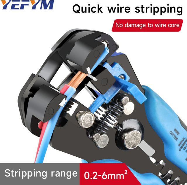 YEFYM 3-in-1 Automatisches Abisolierwerkzeug YE-1SE in Blau, 8 Zoll Abisolierzange für 24-10 AWG (0,2-6 mm2) mit Schneid- und Crimpfunktion - Bild 1