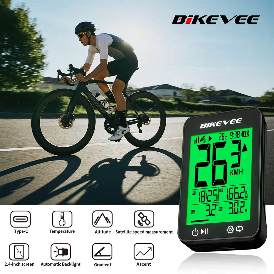 Bikevee Kabelloser GPS Fahrradcomputer Multifunktionaler Digitaler Fahrradtacho in Schwarz - Bild 3
