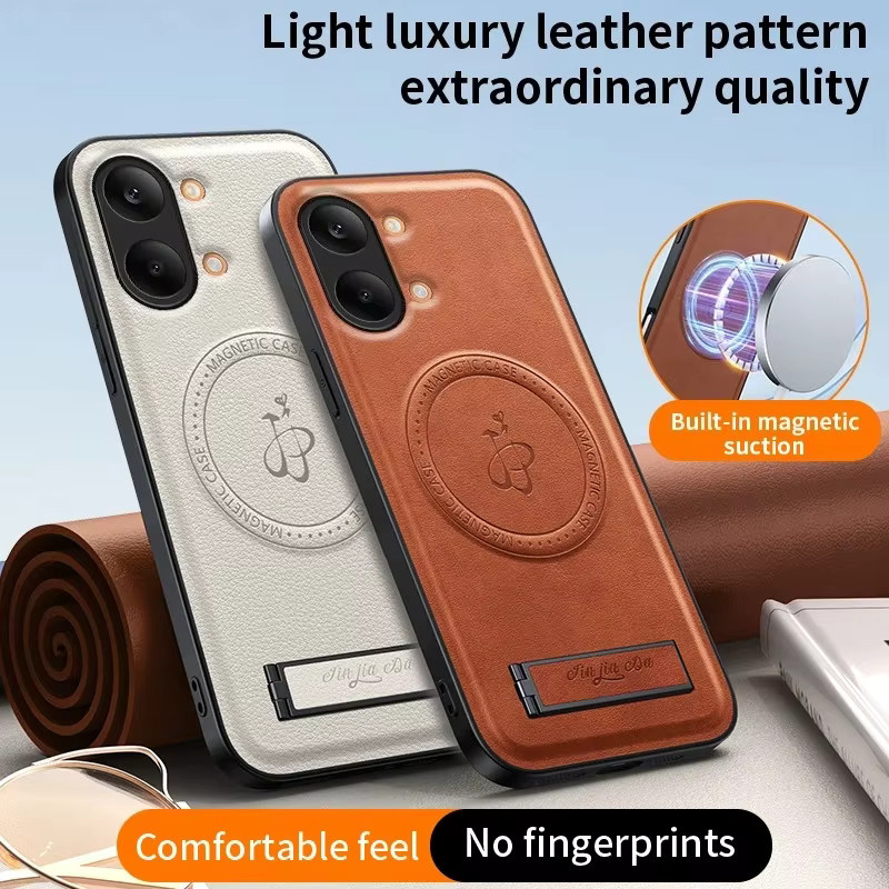 Luxuriöse Leder-Handyhülle mit Standfunktion und MagSafe Magnet für Xiaomi POCO X8 Pro Max und X8 Pro in Weiß - Bild 3