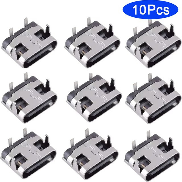 10 Stück Micro USB und USB Typ C Ladeanschluss Stecker Buchsen Set, 2 Pin Power Jack Dock, Farbe: Silber - Bild 1
