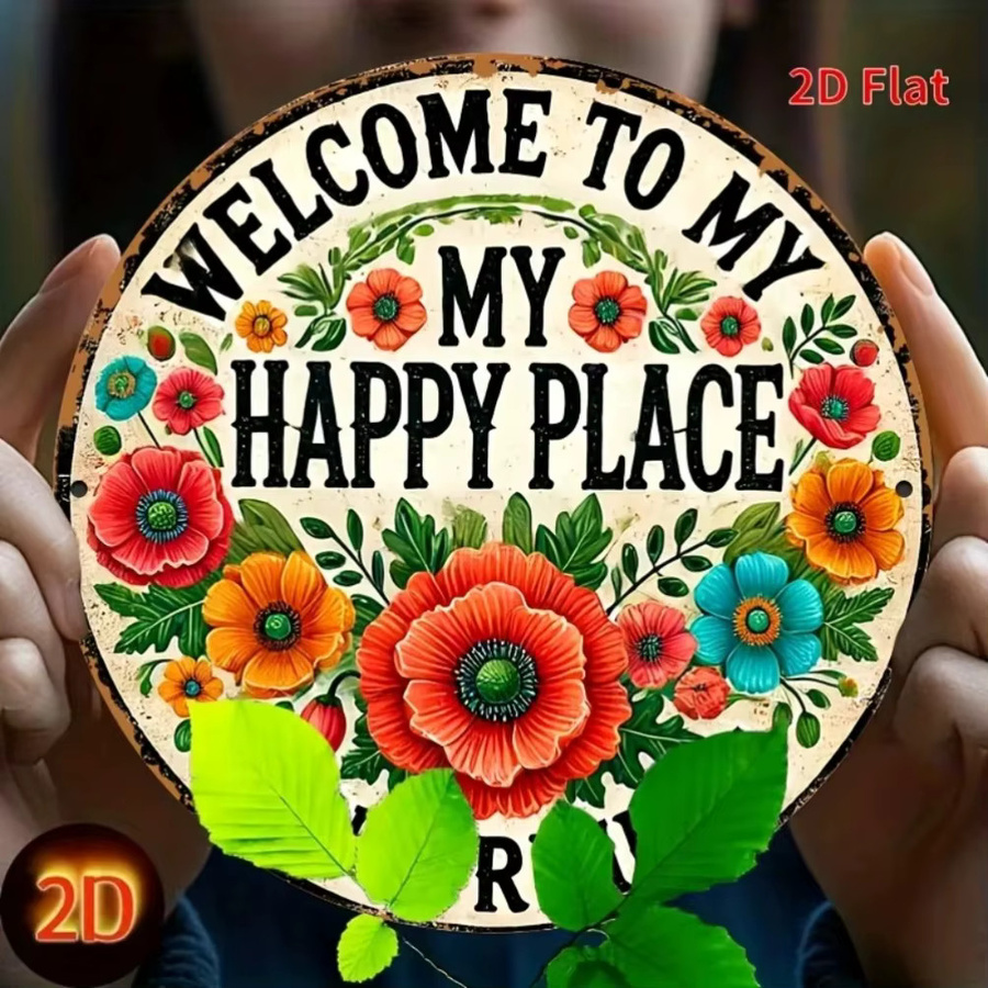 Wasserdichtes Eisenschild Potdemiel Welcome to My Happy Place mit Blumendekor, B/H: 20 x 20 cm, Multicolor - Bild 6