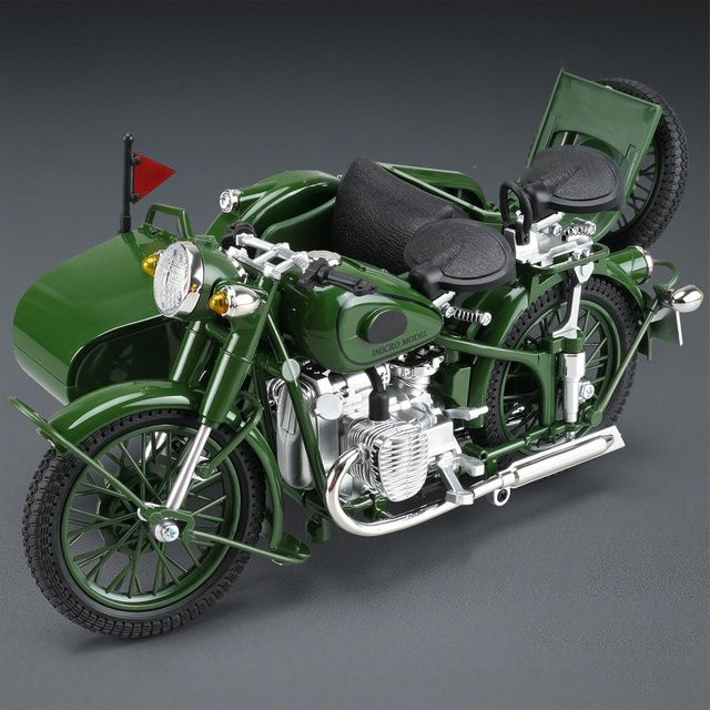 Linyi toy car Klassisches Beiwagen-Motorradmodell, Druckgussmetall, Schwarz, 1/10 Maßstab, mit Ton und Licht - Bild 1