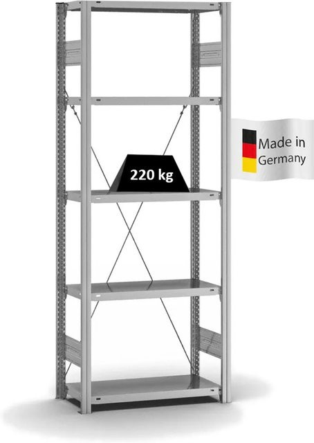 PROREGAL Fachbodenregal Stecksystem T-Profil Medium-Duty, 5 Ebenen, verzinkt, Farbe: Lichtgrau, H x B x T: 200 x 75 x 30 cm - Bild 1