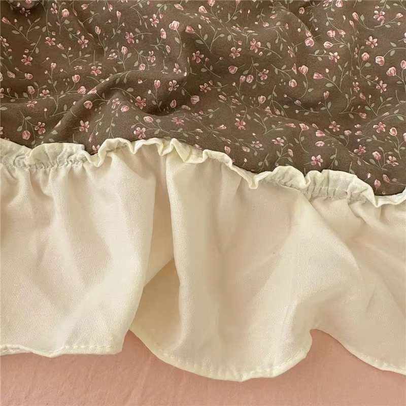 Gooogos Bettwäsche-Set im koreanischen Prinzessinnen-Stil mit Blumenmuster und Rüschen in Braun - Bild 3