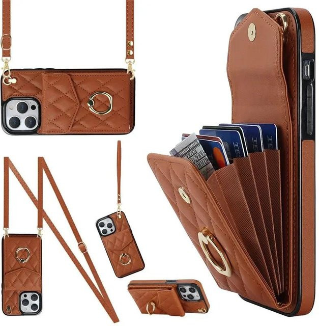 G.MING Crossbody Lanyard Leder Geldbörse und Handyhülle für iPhone kompatibel mit iPhone 17 Air 16 15 14 13 12 11 Pro Max Plus XS XR - Bild 1