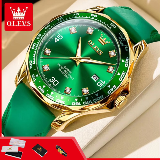 OLEVS Armbanduhr Quarz, Silikonarmband, Grün, Herren - Bild 1