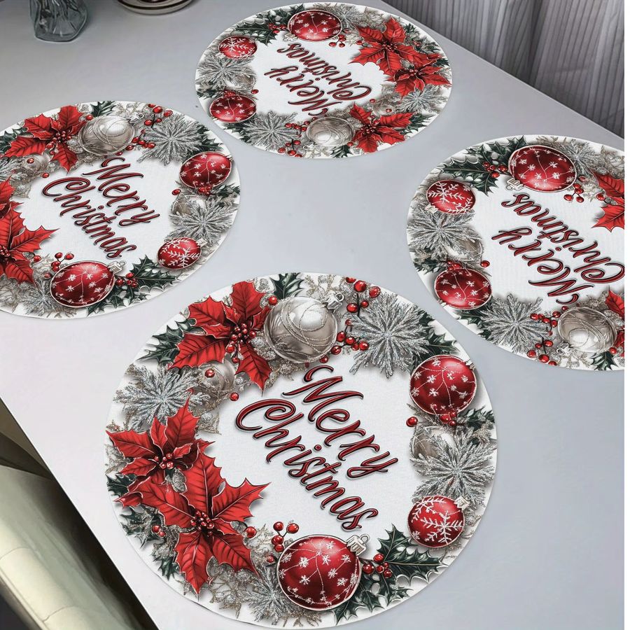 VIKAMA 4-teiliges Weihnachts-Tischset mit Schneeflocken-Design für deine festliche Tischdekoration - Bild 2