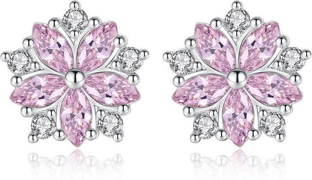 Lucky Star Jewelry Ohrstecker, versilbert, Rosa Zirkon, Blume, Damen - Bild 1