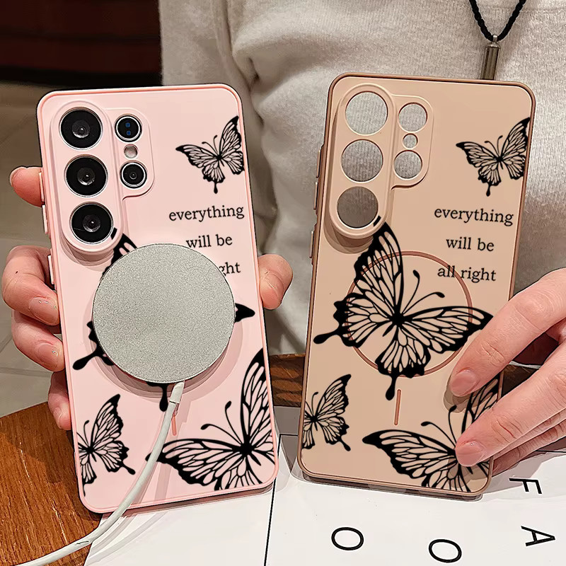 Magnetische Handyhülle mit Schmetterlingsmuster für Samsung Galaxy S25 S26 Ultra S24 S23 FE A56 A37 A16 A55 A15 A36 A54 in Pink - Bild 3