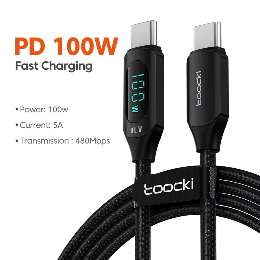 Toocki USB-C auf USB-C Ladekabel mit 100W PD Schnellladefunktion und Display in Schwarz - Bild 7
