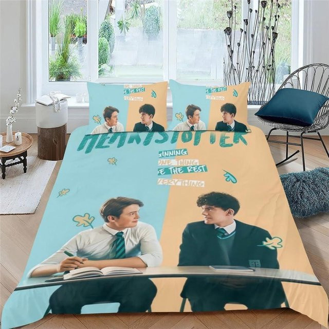 Anime Love Heartstopper Bettwäsche-Set mit Bettbezug und Kissenbezug in Blau, B/H: 180 x 210 cm - Bild 1
