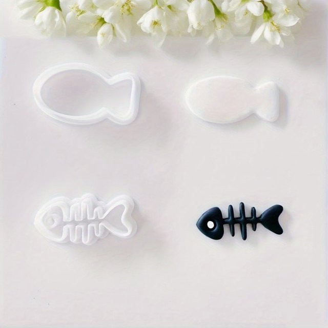 2 Stück Fischgräten-Ausstecher aus Kunststoff für Polymer Clay in Weiß, 3D-gedruckte DIY-Werkzeuge für handgemachten Schmuck und Ohrring-Anhänger im Meeres-Design - Bild 1