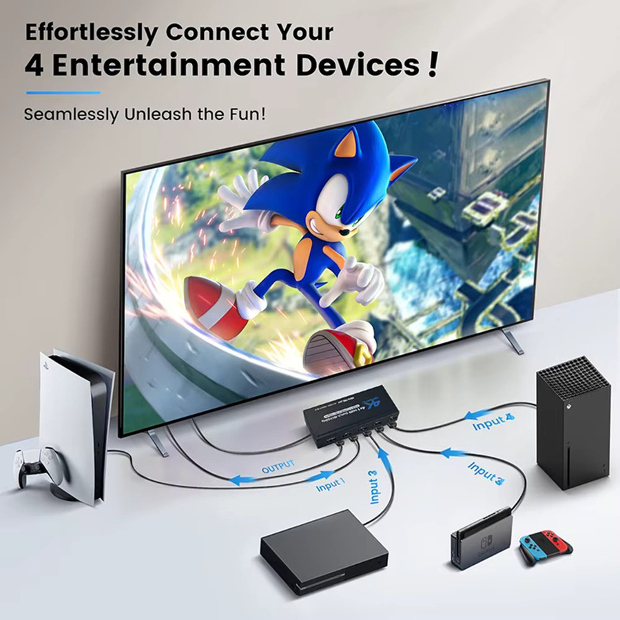 HDmatters HDMI 2.0 Switch 7 in 1 out mit Fernbedienung, 4K 60Hz HDR, Schwarz - Bild 2