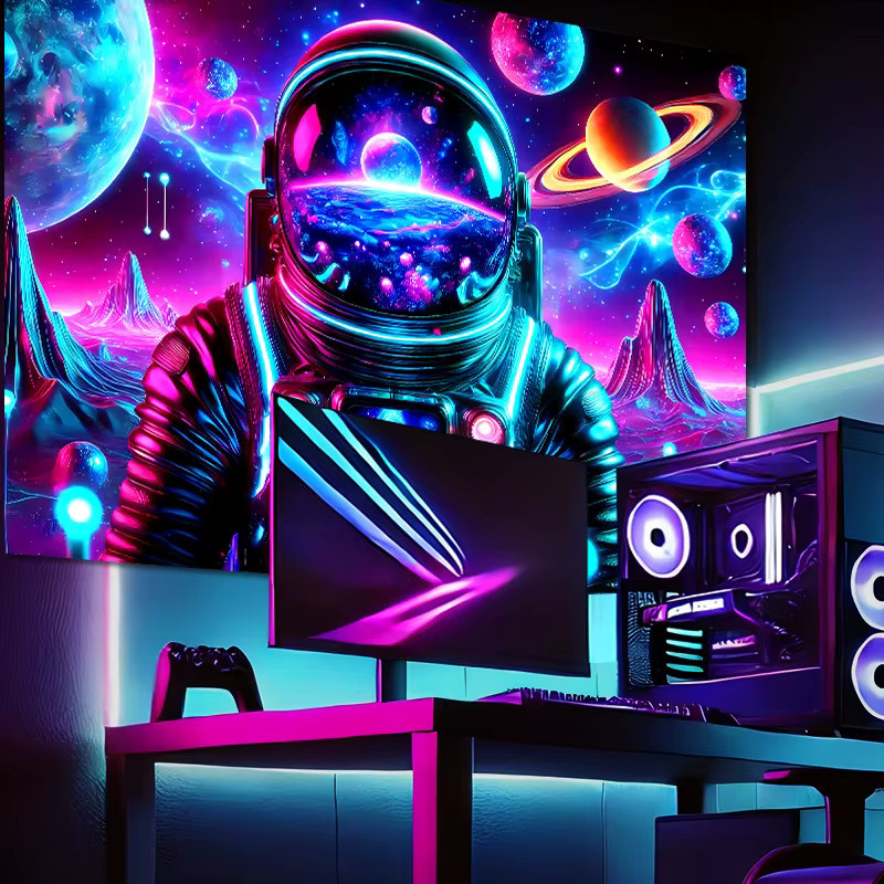 VIKAMA Cyberpunk Space Astronaut Neon Wandteppich, Mehrfarbig, B/H: 60 x 40 cm - Bild 3
