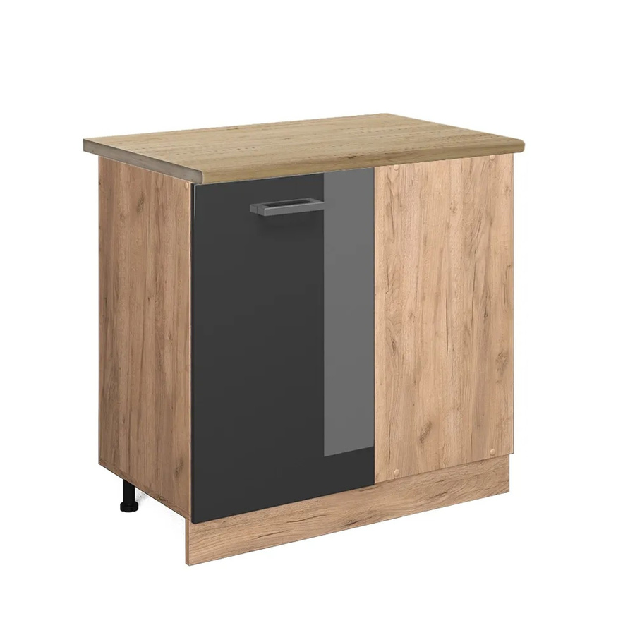 Vicco R-Line Eckunterschrank für die Küche in Anthrazit Hochglanz und Eiche mit Goldakzenten, Höhe: 86 cm, Breite: 60 cm, Tiefe: 81,6 cm - Bild 2