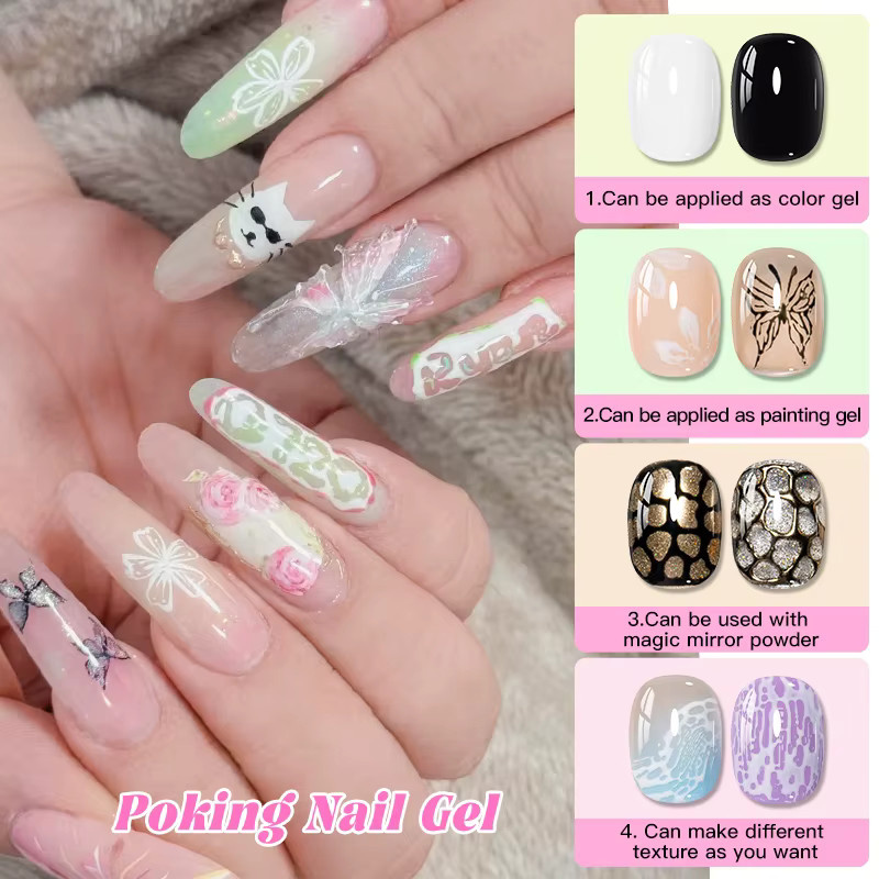 MTSSII Poking Nail Gel, Weiß & Schwarz, 8 ml, Glänzend - Bild 6