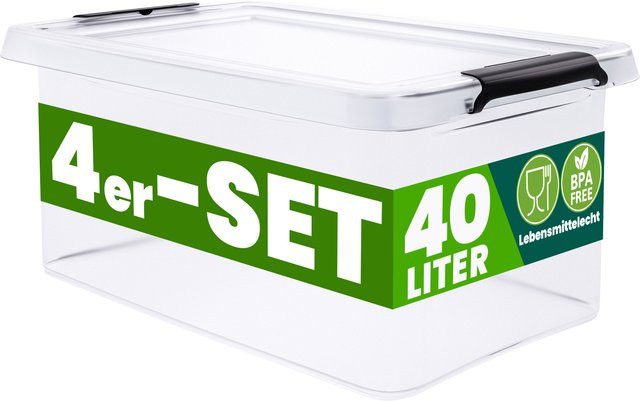 Deuba 4er-Set Aufbewahrungsboxen transparent stapelbar BPA-frei B/T/H: 58 x 39 x 26 cm - Bild 1