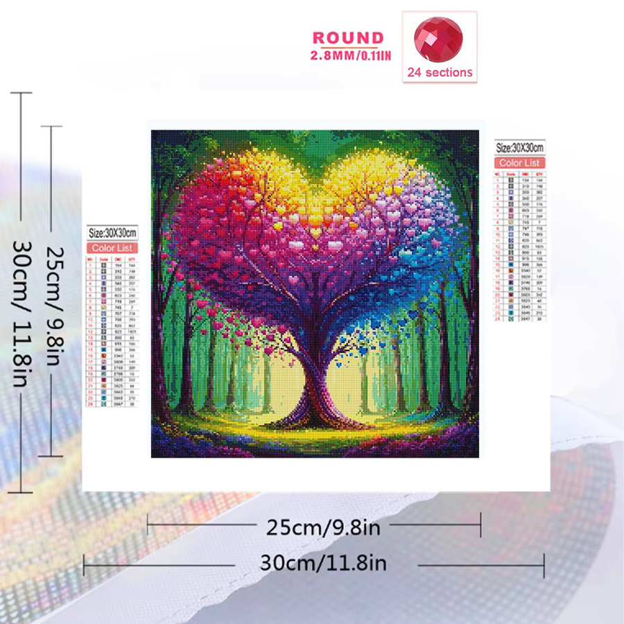 EverShine Diamant-Stickerei Set Rundes Baum-Bild mit Liebesherz und floralem Motiv, Multicolour, Durchmesser: 20 cm - Bild 2