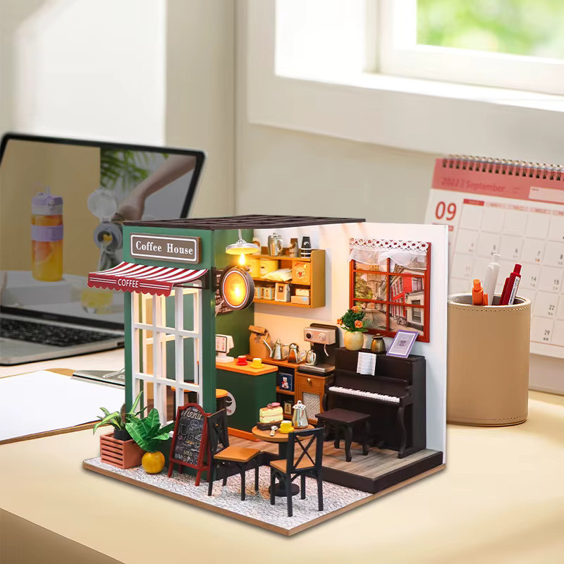 Battoom DIY 3D-Puzzle Kaffeehaus, Holzspielzeug, Miniatur-Puppenhaus-Modellbausatz - Bild 2