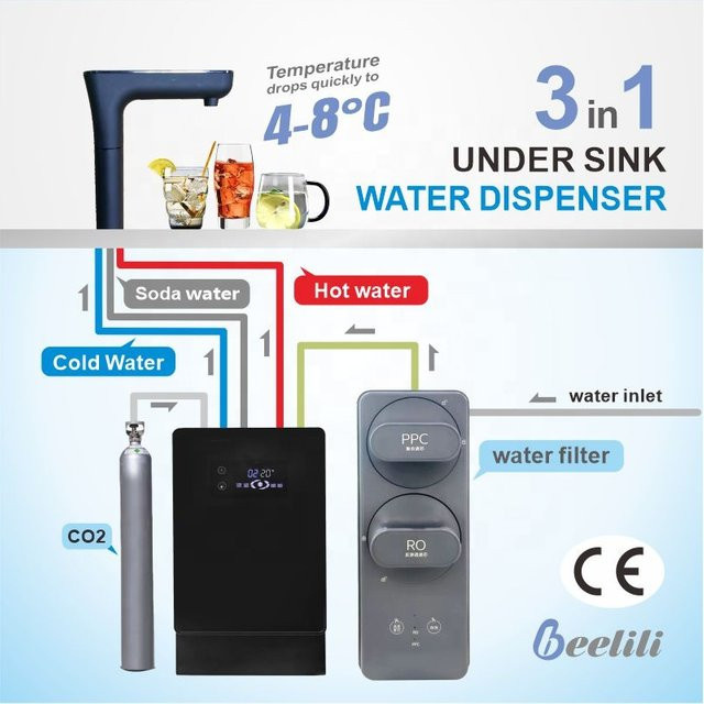 Beelili Elektrischer Soda- und Sprudelwasser-Kühler für Heiß- und Kaltwasser in Schwarz aus Metall - Bild 1