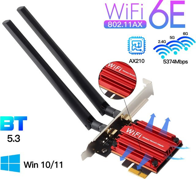 Fenvi WiFi 6E PCIe Netzwerkkarte AXE3000 mit AX210 Chip, Tri-Band 2,4/5/6GHz, 5400Mbps und Bluetooth 5.3 für Windows 10/11 - Bild 1
