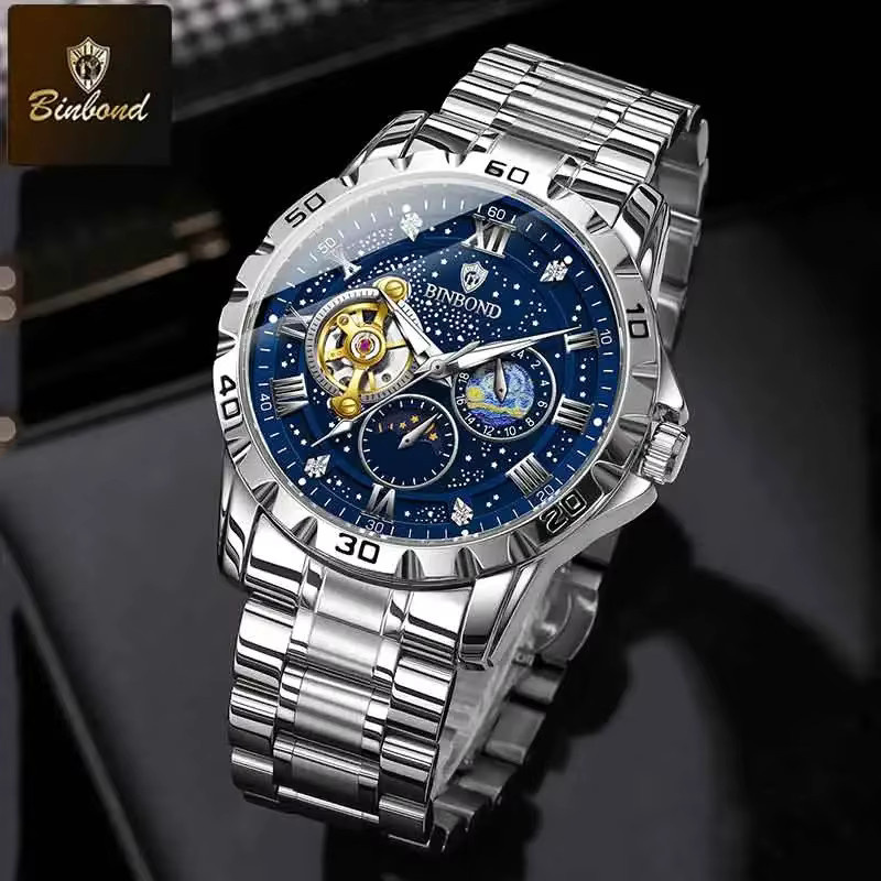 BINBOND Armbanduhr Automatik, Mondphase, Edelstahl, Herren - Bild 2