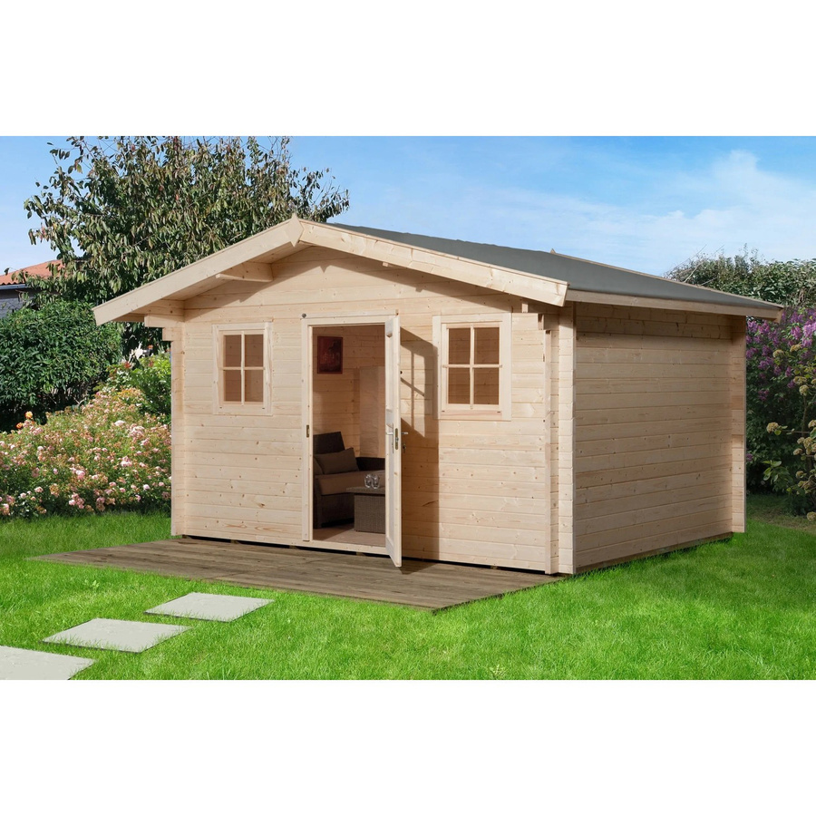 Weka Holz-Gartenhaus mit Satteldach in Natur/Braun aus Blockbohlenbauweise - Bild 2