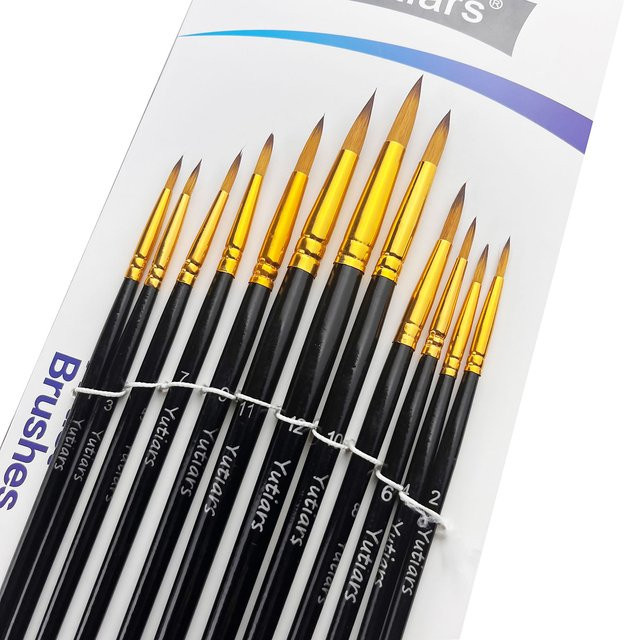 Yutiars Professional Artist Pinsel Set 12-teilig mit synthetischen Nylonborsten für Aquarell, Öl, Acryl und Gesichtsbemalung - Bild 1