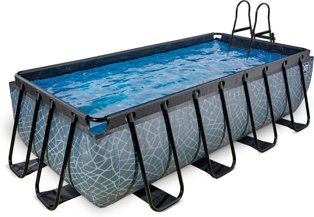 EXIT Stone Pool rechteckiger Rahmenpool in Grau mit Filterpumpe und Poolleiter, B/T/H: 400 x 200 x 100 cm - Bild 1