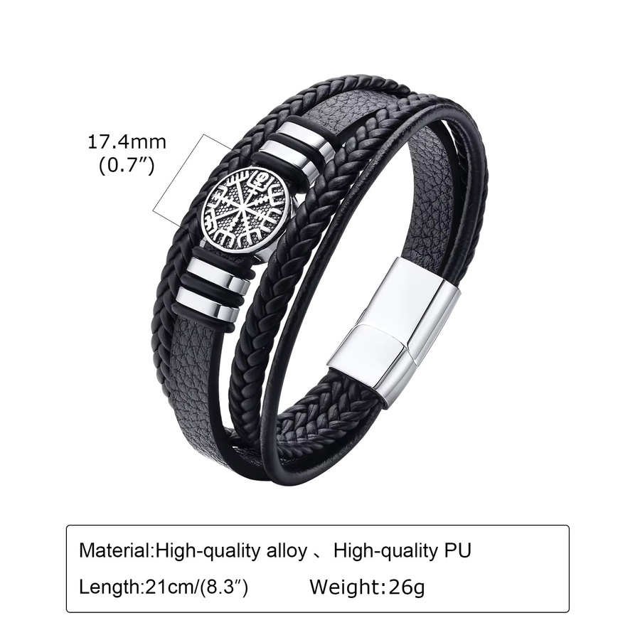 Vnox Armband, Leder, Schwarz, Herren - Bild 4