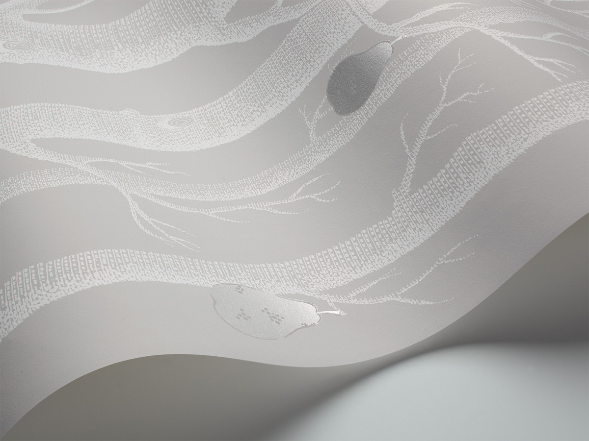 Cole & Son Tapete Woods & Pears Botanisches Design in Grau, Weiß und Silber aus Vlies - Bild 1