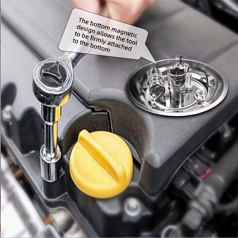 Runde magnetische Teileablageschüssel aus Stahl in Silber zur Aufbewahrung von Muttern, Schrauben und Metallteilen in der Garage - Bild 4