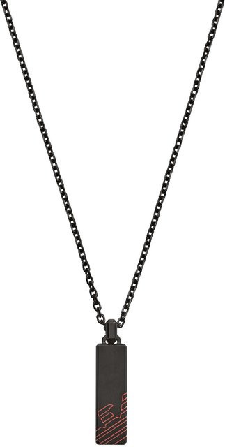 Emporio Armani Halskette mit Adler Anhänger, Edelstahl, Schwarz, Rot, Herren - Bild 1