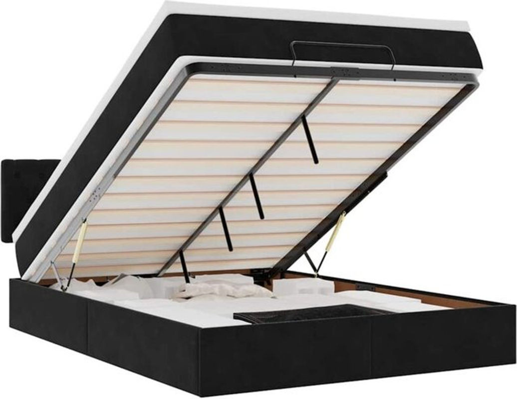 Vidaxl Ottoman Polsterbett mit Matratze aus Samt in Schwarz B/T/H: 140 x 190 x 88 cm - Bild 1