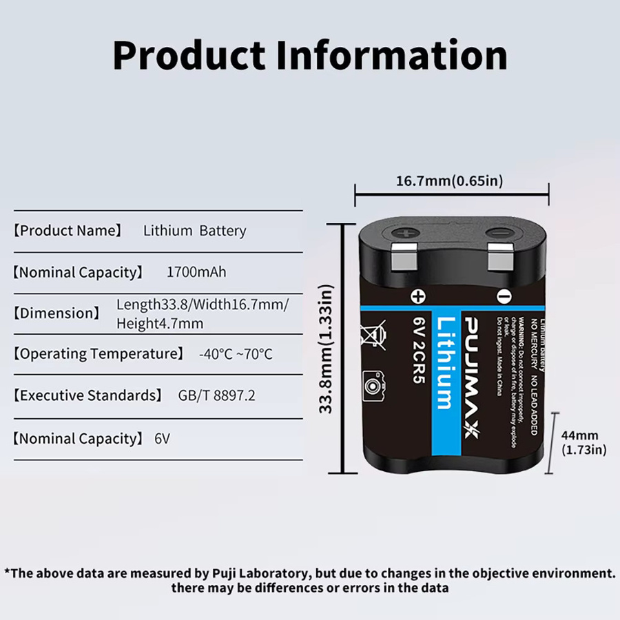PUJIMAX 2CR5 Lithium-Batterie 6V 1700mAh in Schwarz für Canon EOS 50 55 650 10QD und Minolta 303si Filmkameras - Bild 4
