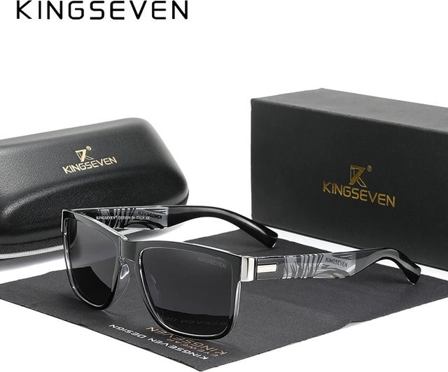 KINGSEVEN Polarisationssonnenbrille, Herren, Vollrand, rechteckig, schwarz, Kunststoff - Bild 1