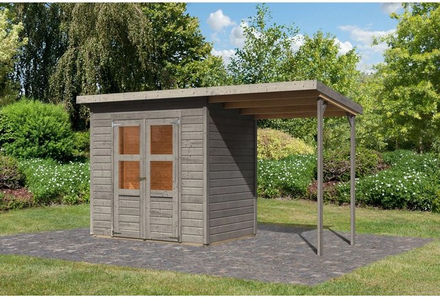 Karibu Holz-Gartenhaus mit Pultdach, grundiert, B: 370 cm, T: 154 cm, H: 219 cm - Bild 1
