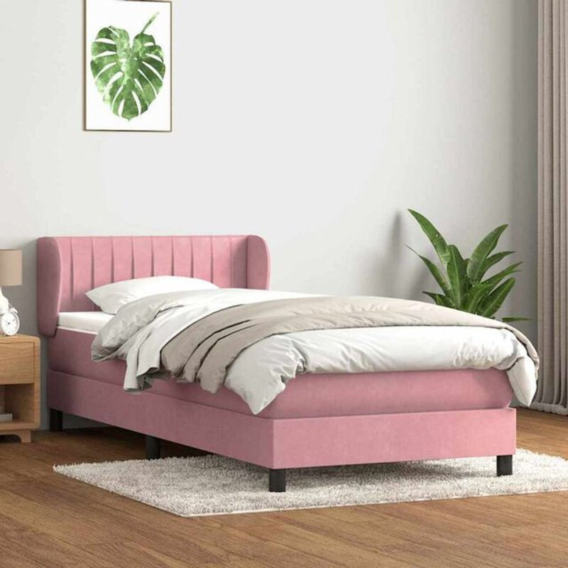 vidaxl Boxspringbett mit Matratze aus Samt in Rosa und Weiß, B/T/H: 90 x 210 x 88 cm - Bild 1