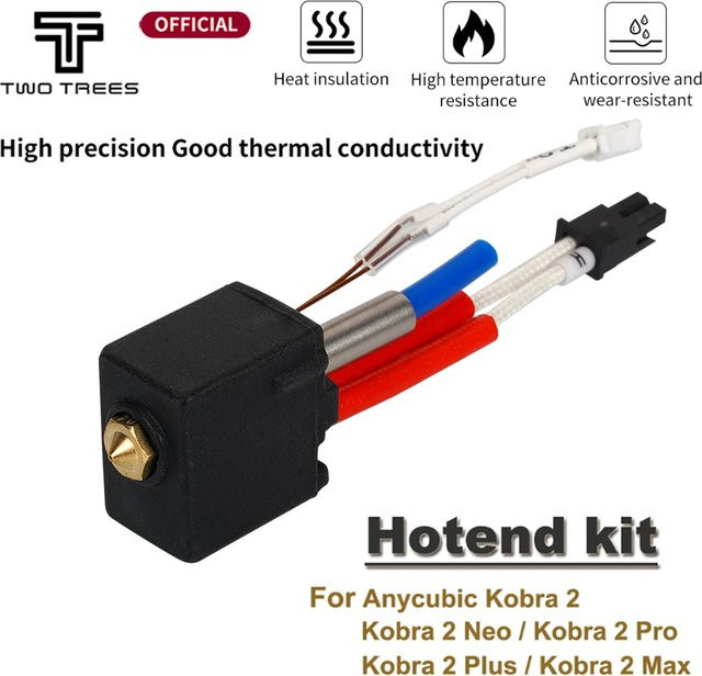 Anycubic Upgrade Hotend Kit 24V 60W für Kobra 2 Plus, 2 Max, 2 Neo und 2 Pro 3D Drucker mit Messing-Hartstahl Vulkan Düsen in 0,2 mm und 0,4 mm, Schwarz - Bild 1