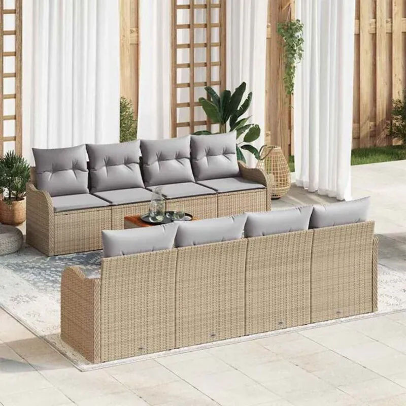 Vidaxl Garten-Sofa-Set aus Polyrattan in Beige, 9-teiliges Loungemöbel-Set für Erwachsene - Bild 1