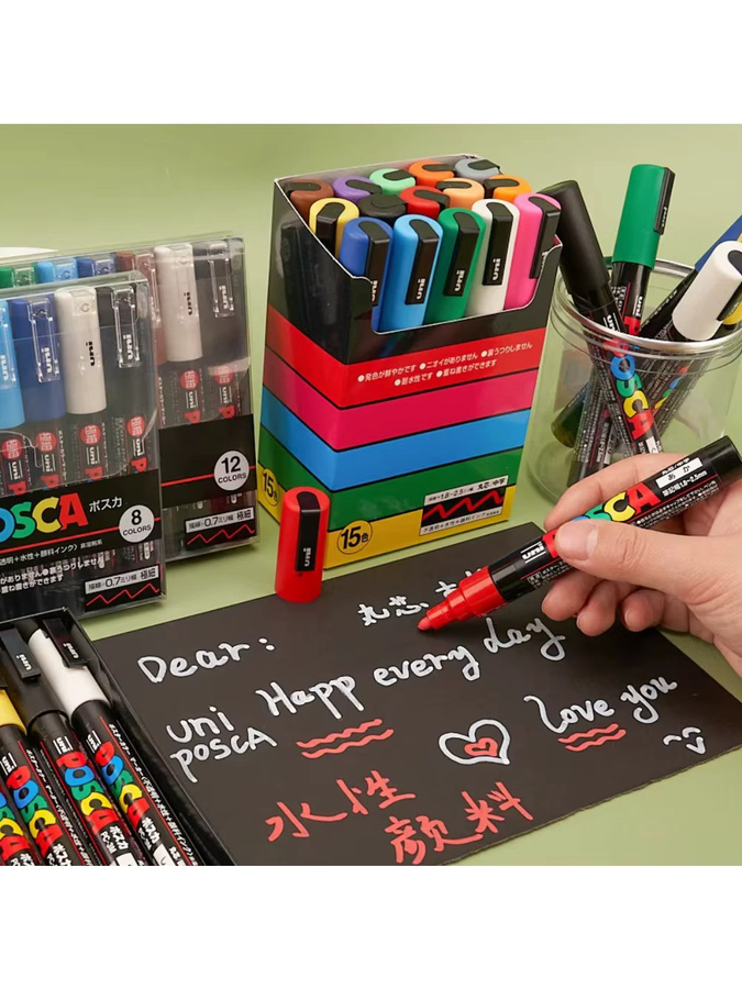 Uni POSCA Acrylmarker Set Permanent und Wasserdicht für Graffiti und Zeichnungen in Mehrfarbig und Weiß - Bild 6