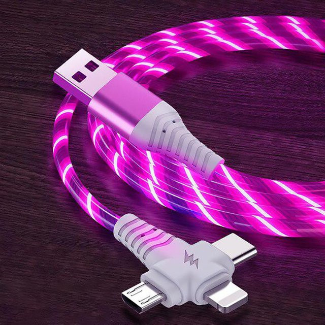 VAORLO 3-in-1 Leuchtendes USB-A Ladekabel mit schnellem Ladefluss in Rot - Bild 1